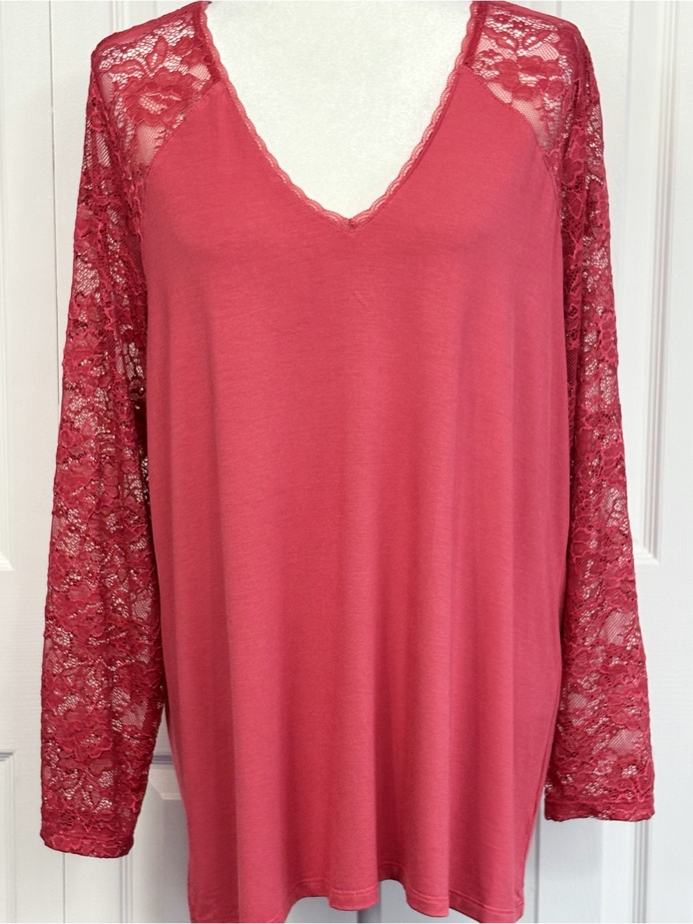 NWT Torrid Holly Berry Pink Super Soft Knit Sheer Lace Long Sleeve Top 2X